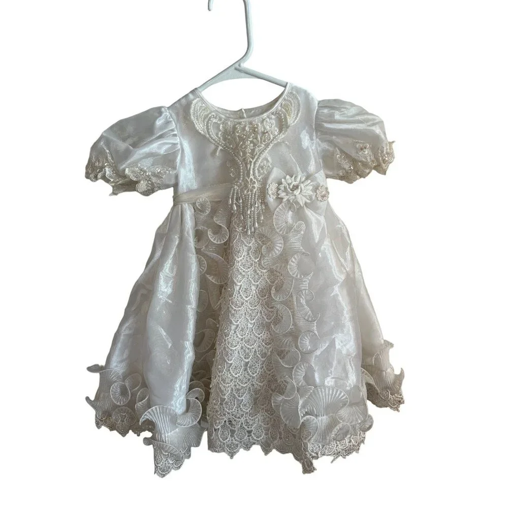 Baptism Christening Baby Girl Dress Newborn Size 0 Vintage Victorian White Bapti - Picture 6 of 12